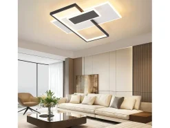NETTLIFE Lámpara de techo LED Lámpara de techo para sala de estar Regulable 62W con 2 focos de techo Negro con control remoto Acrílico moderno