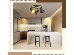 NETTLIFE Lámpara de Techo de 3 Puntos Salón Cocina Negra E14 Vintage Giratoria 330° Metal Industrial para Dormitorio Pasillo