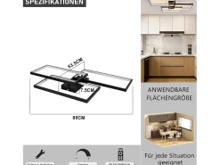 NETTLIFE Lámpara de Techo LED Metal Negro 72W 80CM Lámpara de Salón Moderna Regulable con Control Remoto Diseño Rectangular para Cocinas