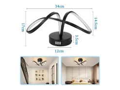 NETTLIFE Lámpara de techo LED moderna para sala de estar, negra, 12 W, interior, 3000 K, blanco cálido, LED integrado permanentemente