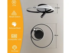 NETTLIFE Lámpara de techo LED regulable: 40 cm, diseño moderno, 37 W, para dormitorio, salón, con foco, color negro