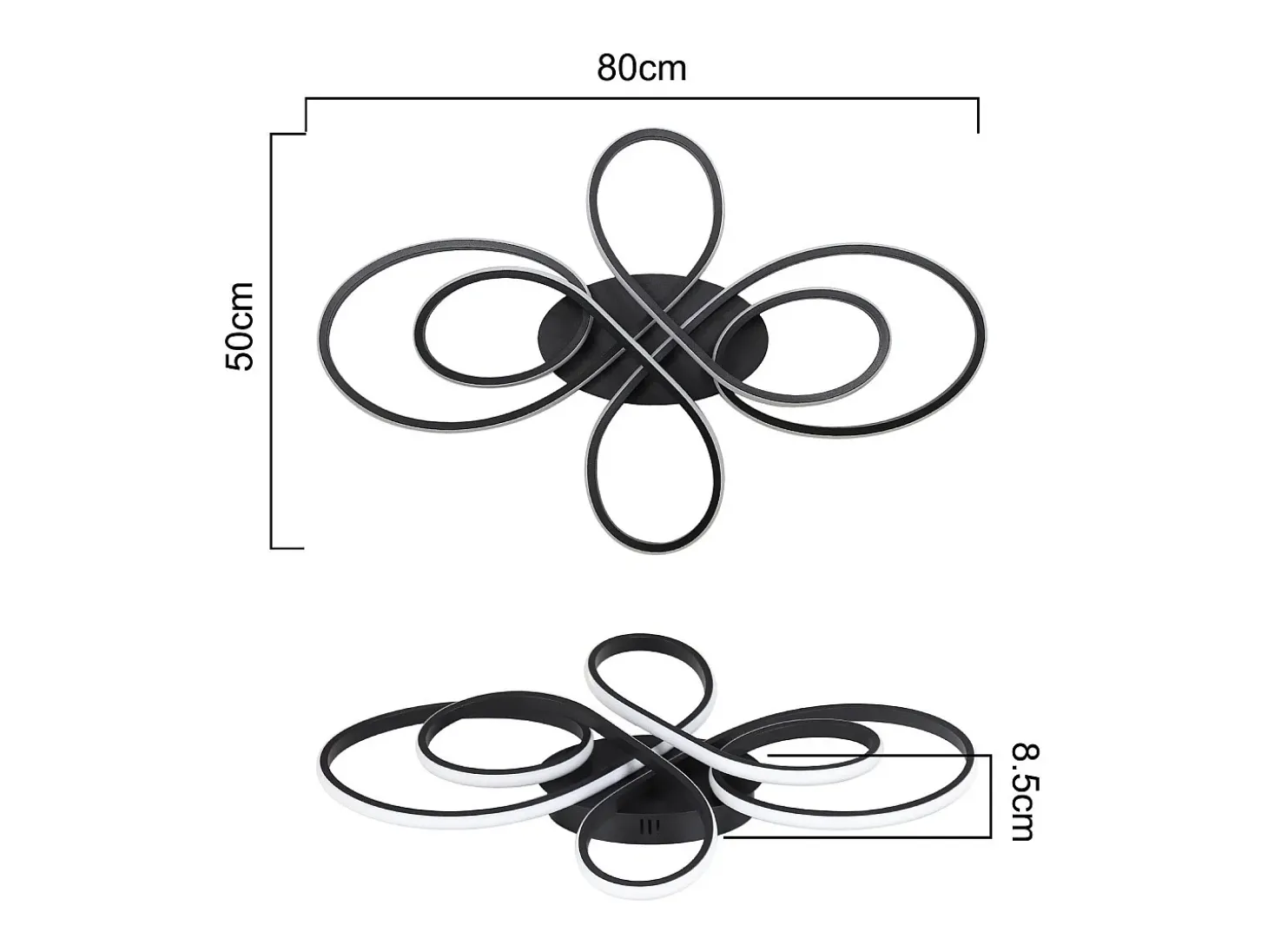 NETTLIFE Lámpara de Techo LED Negra Regulable 80 cm Salón 78W Dormitorio Moderna con Mando a Distancia Diseño Ideal para Comedor Oficina Cocina