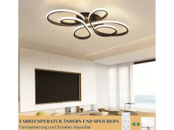 NETTLIFE Lámpara de Techo LED Negra Regulable 80 cm Salón 78W Dormitorio Moderna con Mando a Distancia Diseño Ideal para Comedor Oficina Cocina