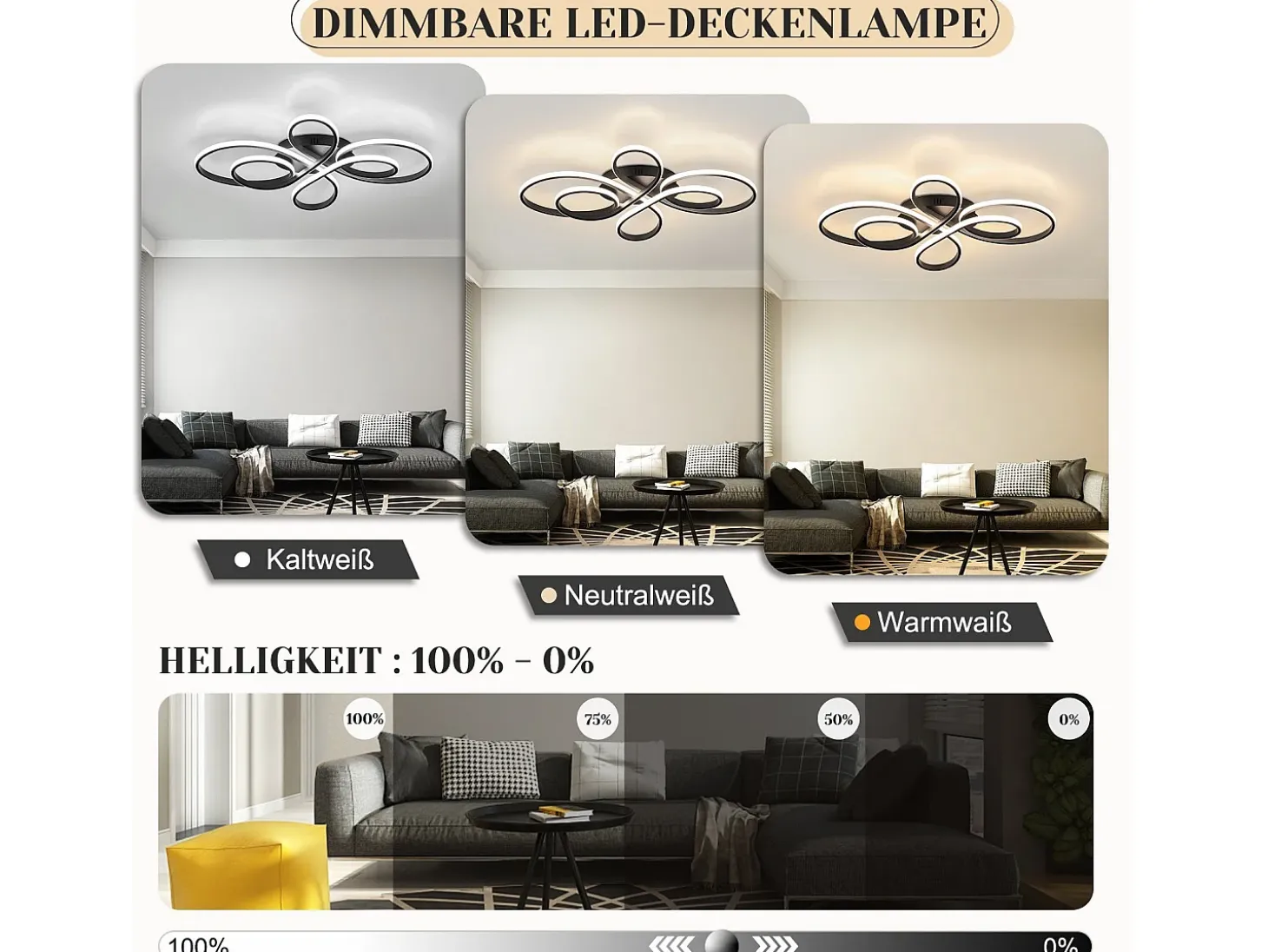 NETTLIFE Lámpara de Techo LED Negra Regulable 80 cm Salón 78W Dormitorio Moderna con Mando a Distancia Diseño Ideal para Comedor Oficina Cocina