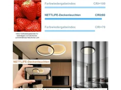 NETTLIFE Lámpara de Techo LED 45W, 3000K-6000K, 50CM Regulable Negro Moderno con Control Remoto Lámpara de Lámpara de de Diseño de Metal