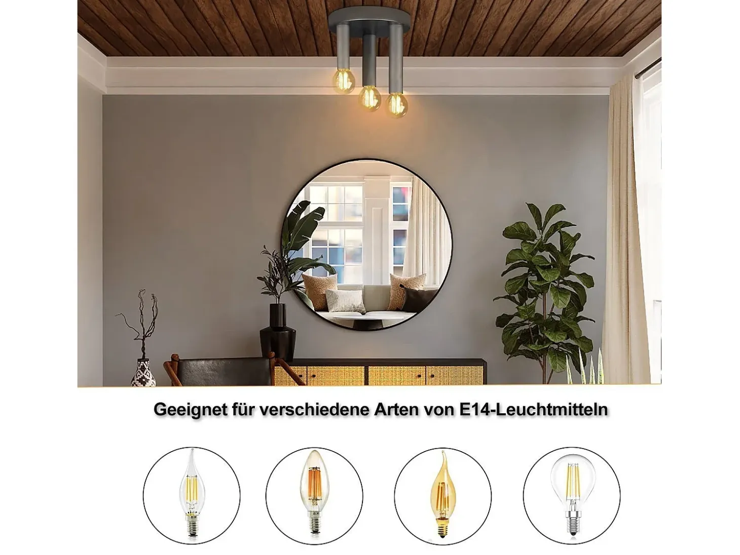NETTLIFE Lámpara de Techo Vintage E14 de 3 Focos Lámpara de Dormitorio Gris Industrial Retro con araña de Metal para Sala de Estar Bar, máx. 25W