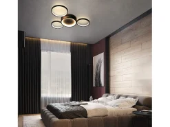 NETTLIFE Lámpara de Techo LED Negra Regulable con Mando a Distancia Diseño Moderno 4 Anillos 52W Interior Aluminio Comedor Dormitorio Infantil