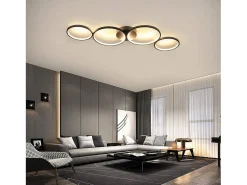 NETTLIFE Lámpara de Techo LED 37W 3000k Blanco Cálido Anillo Redondo Moderno Negro 89cm Lámpara de Escritorio de Diseño para Dormitorio Sala de Estar