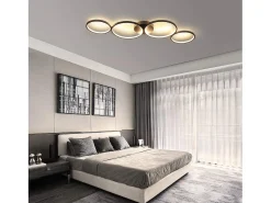 NETTLIFE Lámpara de Techo LED 37W 3000k Blanco Cálido Anillo Redondo Moderno Negro 89cm Lámpara de Escritorio de Diseño para Dormitorio Sala de Estar