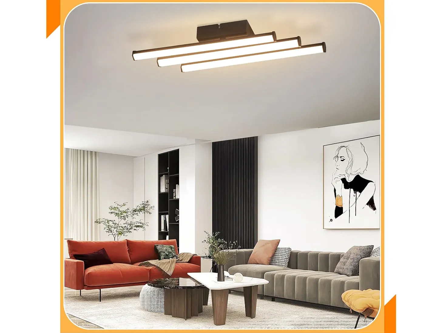 NETTLIFE Lámpara de techo para salón, dormitorio, moderna, color negro, 18 W, diseño interior, 3000 K, blanco cálido