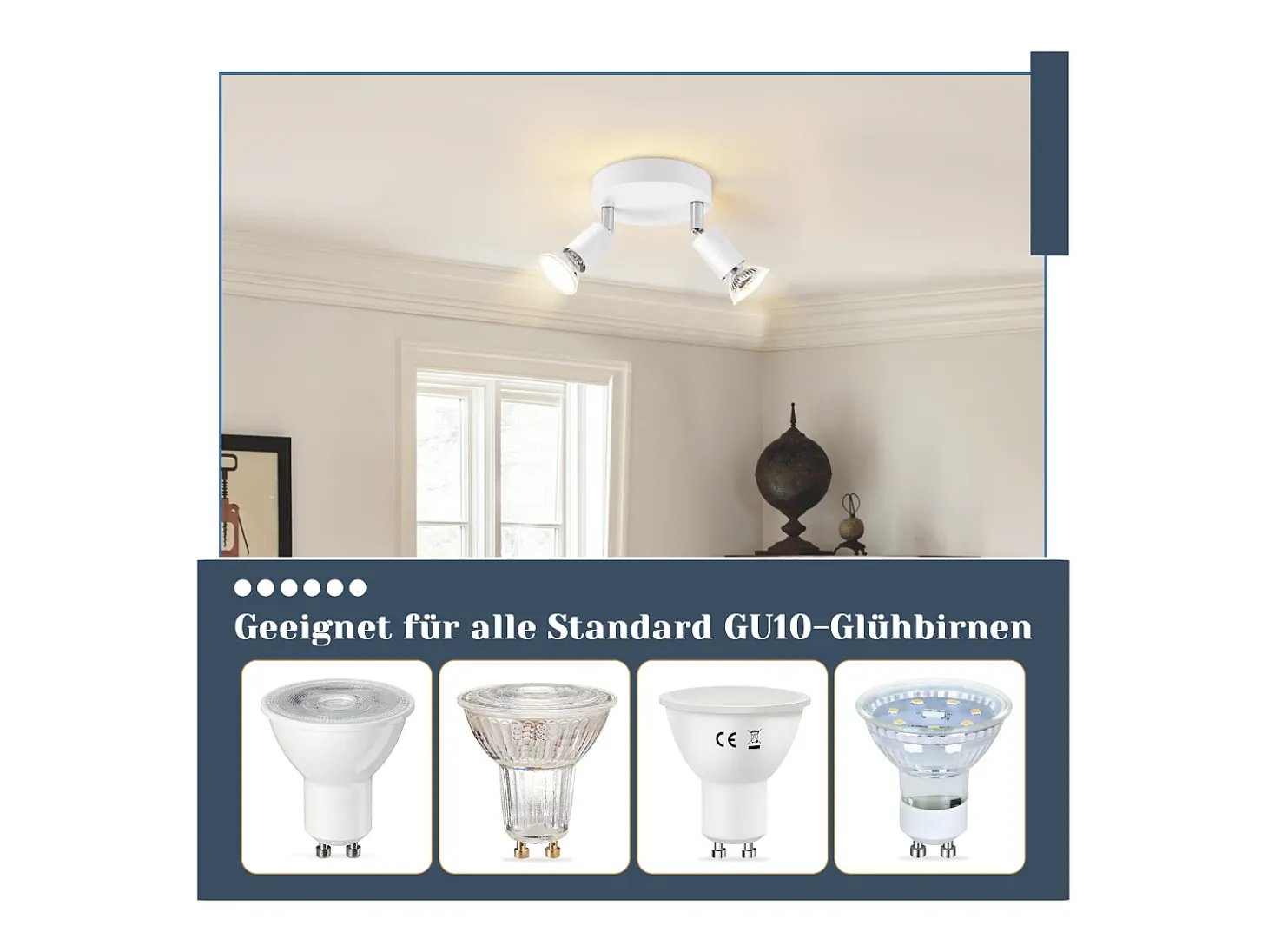 NETTLIFE Lámpara de Techo LED GU10 - 2 Focos de Techo Redondos Modernos de 350° para Cocinas Pasillo Dormitorio Sala de Estar - Sin Bombilla blanca