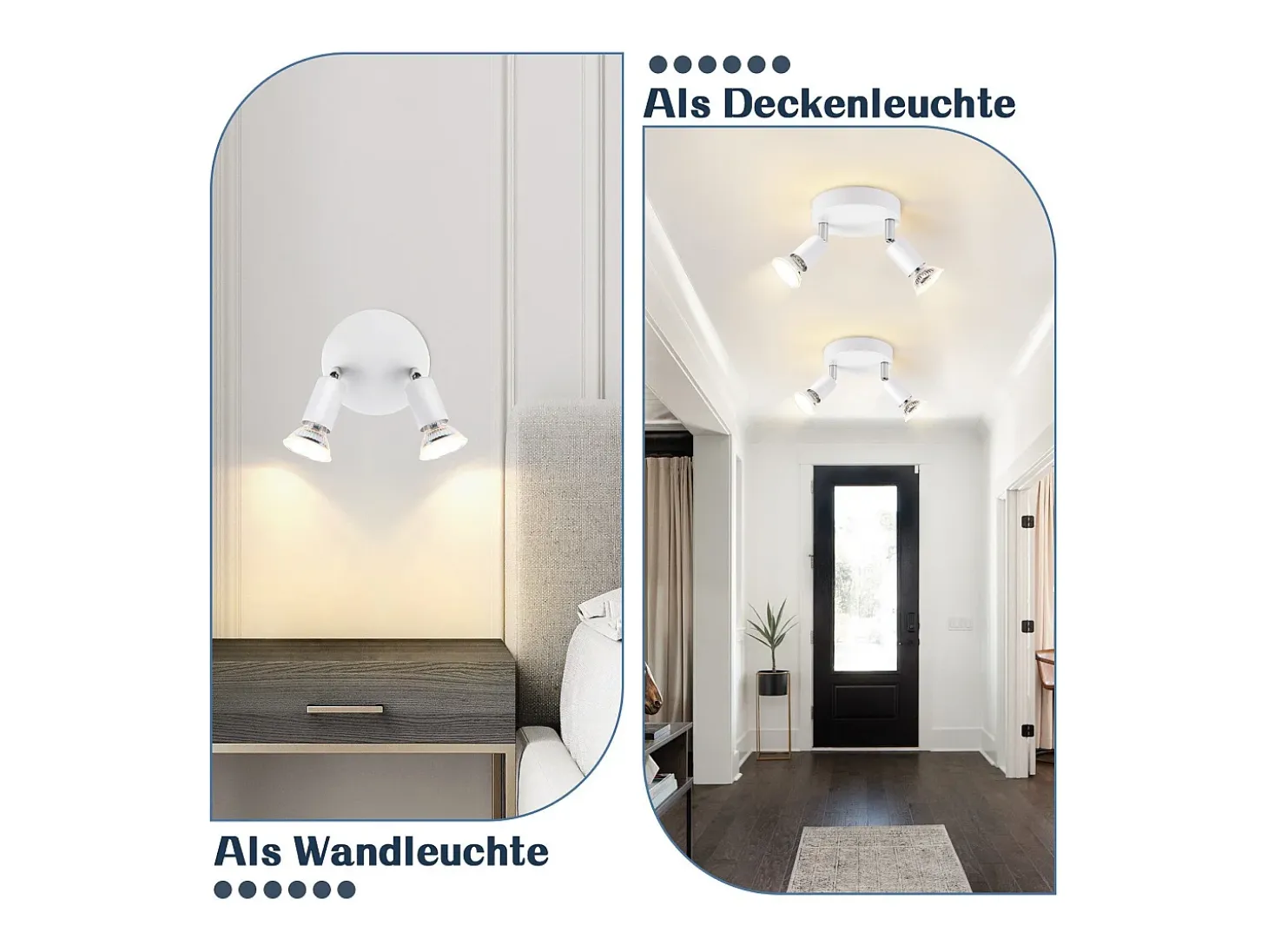 NETTLIFE Lámpara de Techo LED GU10 - 2 Focos de Techo Redondos Modernos de 350° para Cocinas Pasillo Dormitorio Sala de Estar - Sin Bombilla blanca
