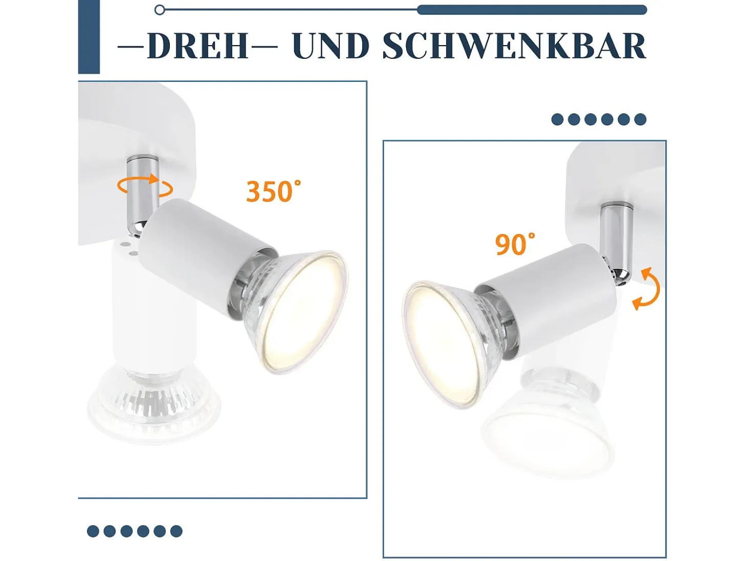 NETTLIFE Lámpara de Techo LED GU10 - 2 Focos de Techo Redondos Modernos de 350° para Cocinas Pasillo Dormitorio Sala de Estar - Sin Bombilla blanca