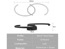 NETTLIFE Lámpara de Techo LED Moderna 60 cm Negro 24 W Blanco Cálido Lámpara de Salón para Dormitorio Cocina Pasillo Comedor