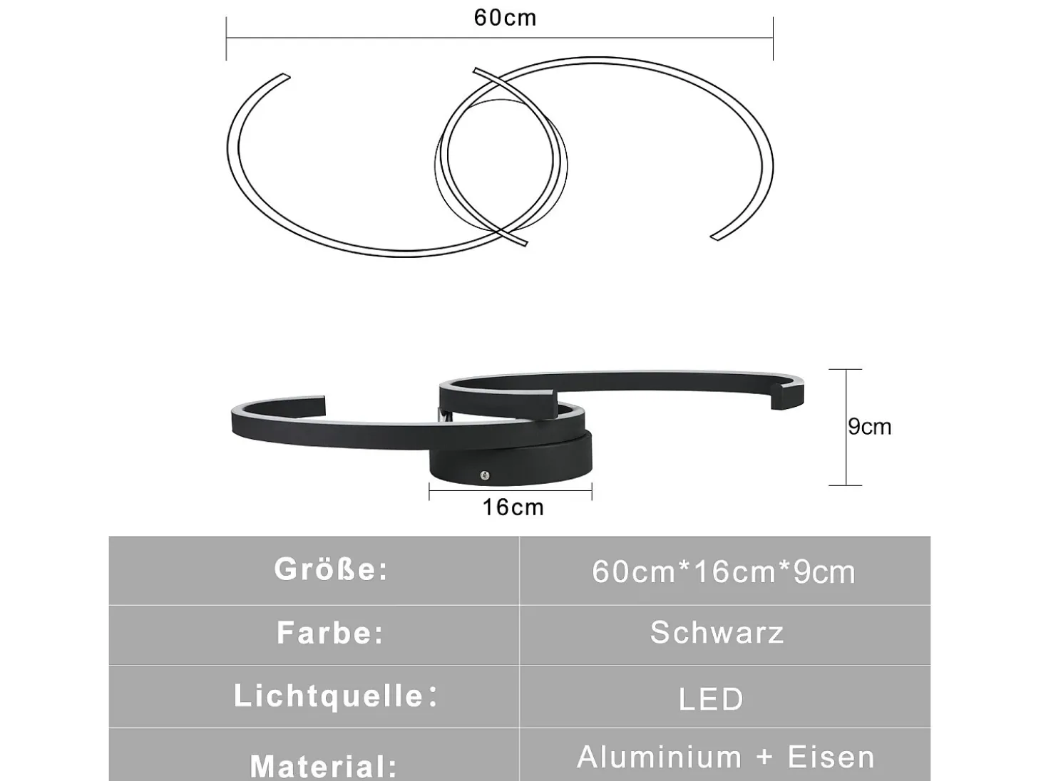 NETTLIFE Lámpara de Techo LED Moderna 60 cm Negro 24 W Blanco Cálido Lámpara de Salón para Dormitorio Cocina Pasillo Comedor