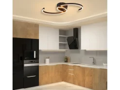 NETTLIFE Lámpara de Techo LED Moderna 60 cm Negro 24 W Blanco Cálido Lámpara de Salón para Dormitorio Cocina Pasillo Comedor