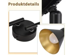 NETTLIFE Lámpara de Techo de 4 Puntos Salón Negro Vintage 71CM E14 Metal Giratorio 330° Industrial para Dormitorio Cocina Pasillo