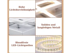 NETTLIFE Lámpara de techo LED cuadrada plateada moderna para dormitorio, 24 W, metal, 3000 K, blanco cálido para pasillo