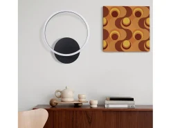 NETTLIFE Lámpara de techo LED para sala de estar, 24 W, color negro, moderna, 2 anillos, 3000 K, blanco cálido