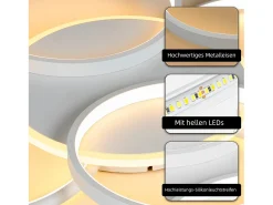 NETTLIFE Lámpara de techo LED para sala de estar regulable de 70 W con control remoto, 5 anillos, acrílico moderno blanco regulable