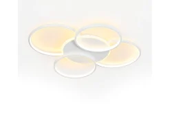 NETTLIFE Lámpara de techo LED para sala de estar regulable de 70 W con control remoto, 5 anillos, acrílico moderno blanco regulable