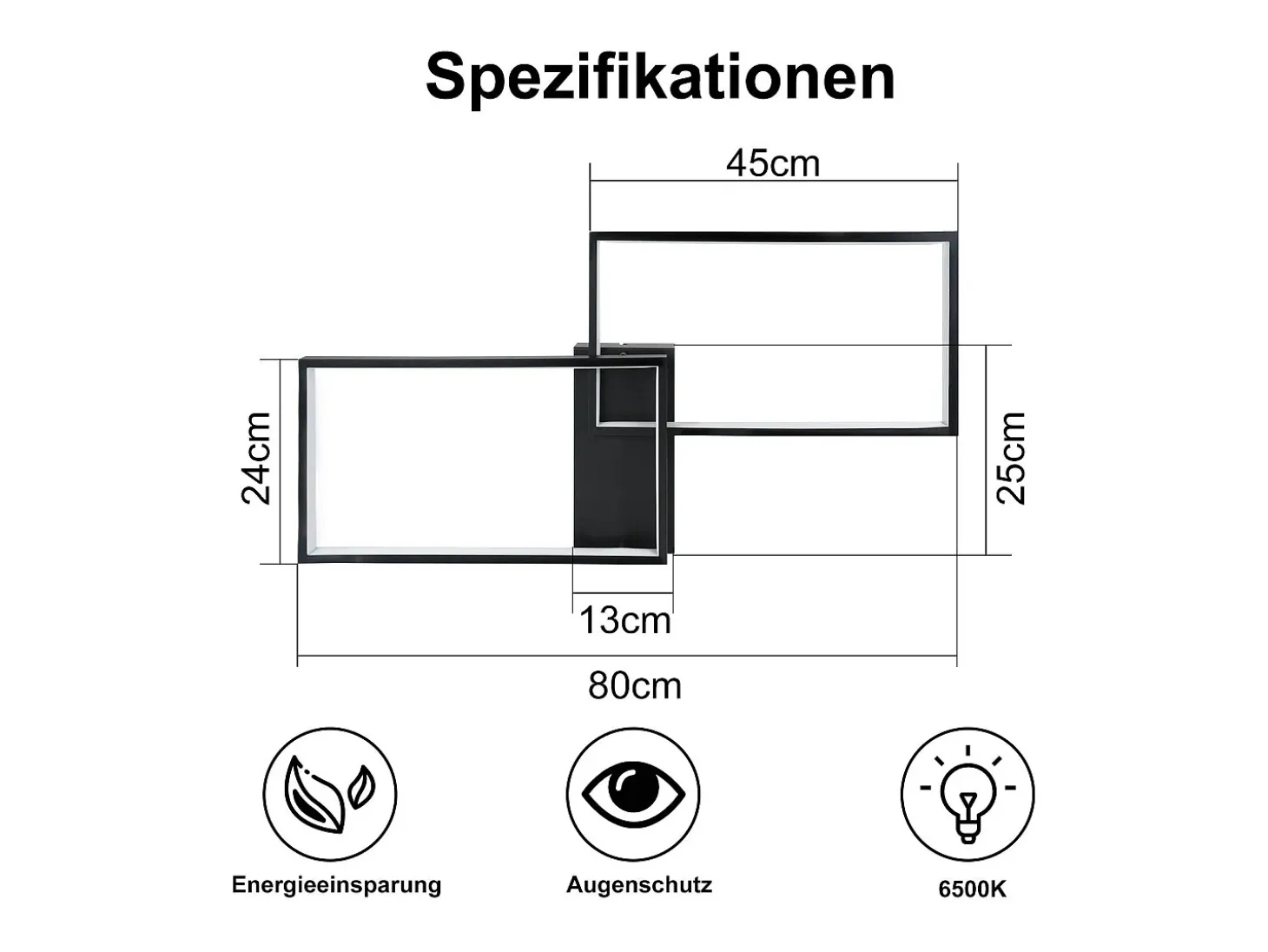 NETTLIFE Lámpara de Techo LED Negra 80 cm Moderna Regulable con Mando a Distancia 48W Rectángulo Diseño de Metal para Dormitorio Habitación Infantil
