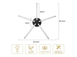 NETTLIFE Lámpara de Techo LED Salón 25" 24W Cocina Negro Moderno 5 Bombillas Diseño Pasillo Blanco Cálido Cristal Dormitorio para Cocina