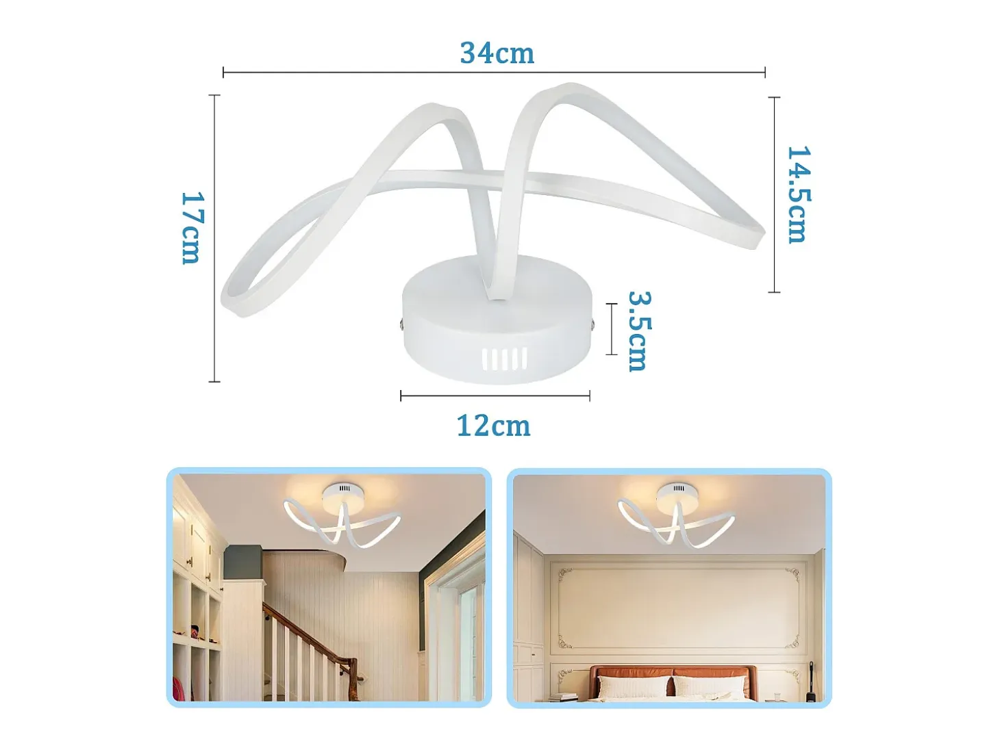 NETTLIFE Lámpara de techo LED moderna para sala de estar, 12 W, interior, 3000 K, LED