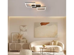NETTLIFE Lámpara de techo LED , 48 W, regulable, lámpara de ,lámpara de diseño moderno, color negro, con mando a distancia, lámpara de para dormitorio