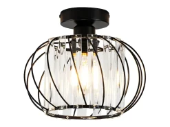 NETTLIFE Lámpara de techo moderna de cristal: Lámpara de pasillo negra E27 Lámpara de cocina vintage con marco de metal en el interior