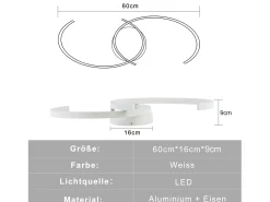 NETTLIFE Lámpara de Techo LED Lámpara de 60 cm 3000 K Lámpara de Diseño Blanca Cálida Lámpara de Lámpara Decorativa para Dormitorio Balcón