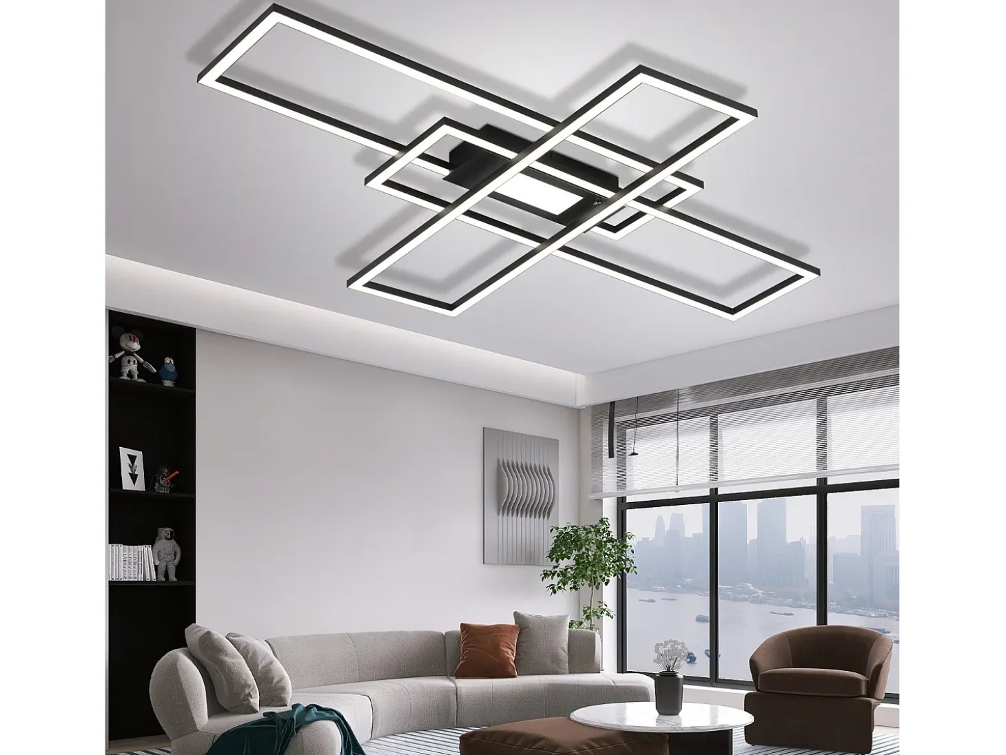 NETTLIFE Lámpara de Techo LED Lámpara de Sala de Estar Negra Lámpara Regulable Moderna con Control Remoto 50 W Dormitorio Grande para Cocina