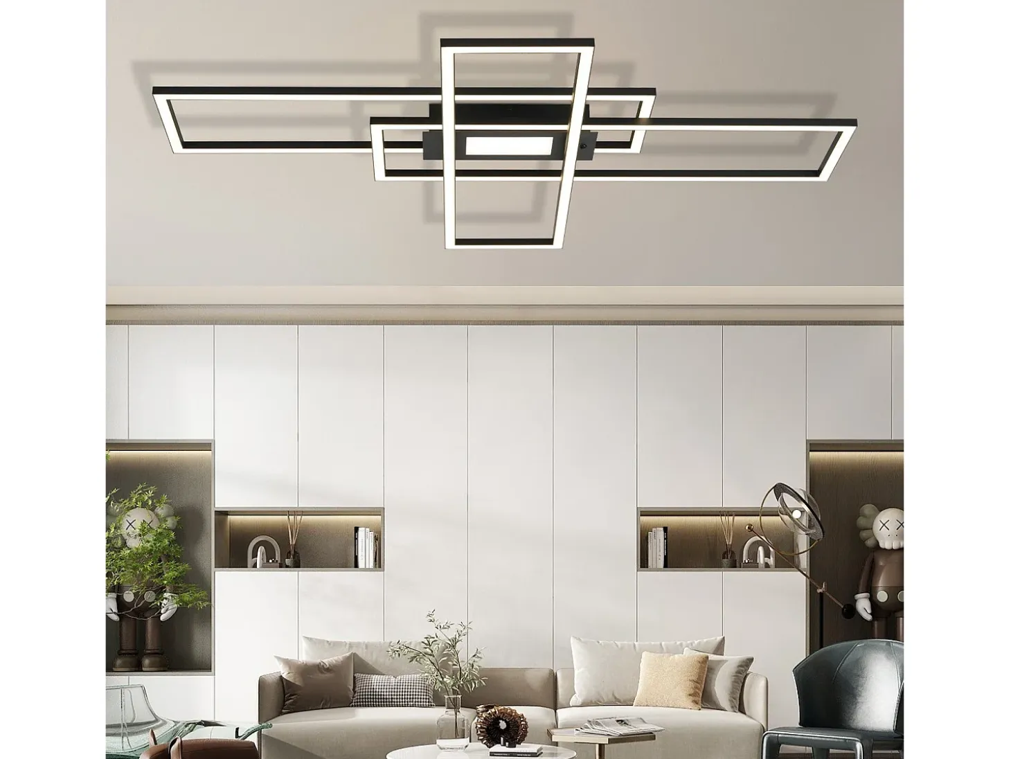 NETTLIFE Lámpara de Techo LED Lámpara de Sala de Estar Negra Lámpara Regulable Moderna con Control Remoto 50 W Dormitorio Grande para Cocina