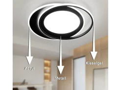 NETTLIFE Lámpara de Techo LED Redonda 66W Moderna 48,5cm Dormitorio Negro Regulable con Control Remoto Sala de Estar para Cocina Pasillo Oficina
