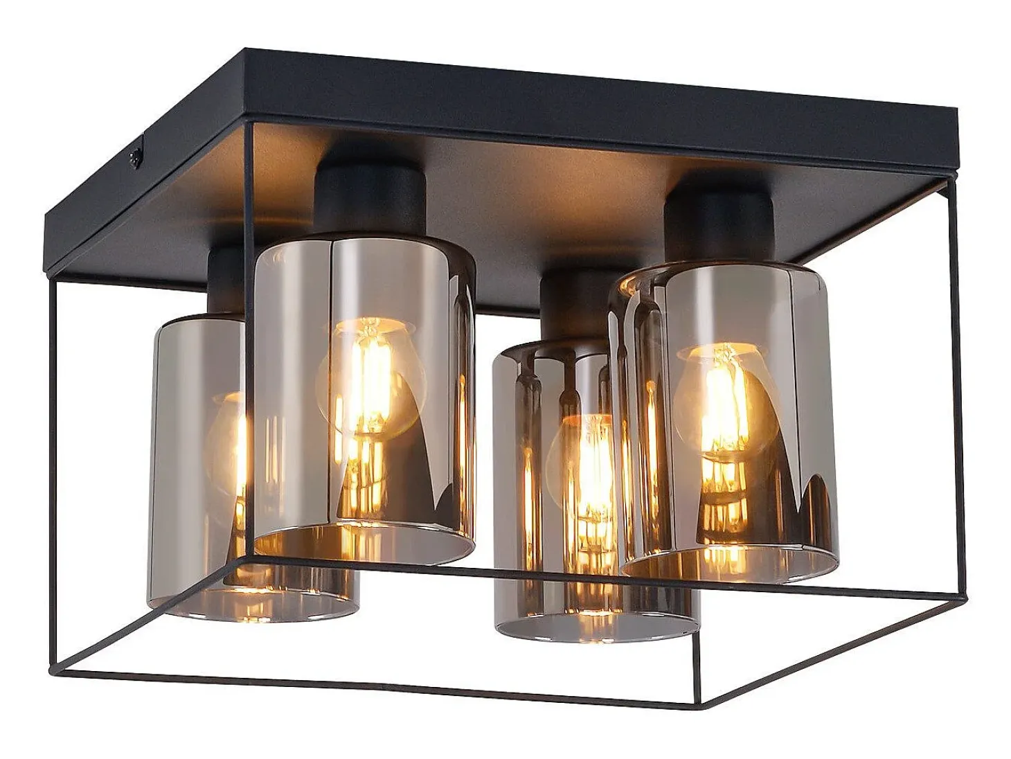 NETTLIFE Lámpara de techo para salón, cristal, 4 bombillas, E27, estilo industrial vintage, metal, negro, retro