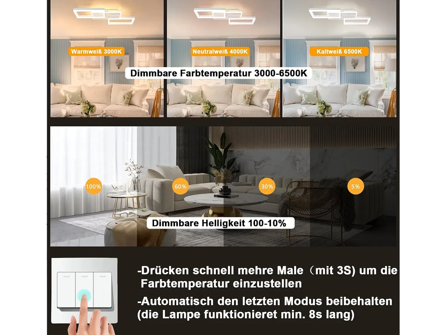 NETTLIFE Lámpara de Techo LED 48W Lámpara de Salón Regulable con Control Remoto Diseño Moderno Dormitorio Blanco para Cocina Pasillo Oficina