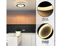 NETTLIFE Lámpara de Techo LED 23W Negro Redondo Moderno Blanco Cálido 24cm Lámpara de Dormitorio para Cocina Pasillo Sala de Estar