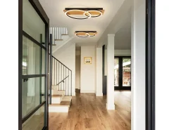 NETTLIFE Lámpara de techo LED regulable: 55 cm, moderna lámpara de techo de 2 anillos, 36 W, diseño con control remoto, para dormitorio,
