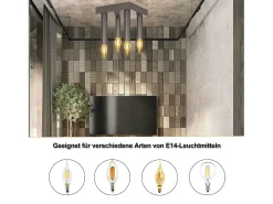 NETTLIFE Lámpara de Techo Vintage E14 Lámpara Industrial Lámpara de Dormitorio Gris con 4 Focos de Metal para Sala de Estar Cocina Pasillo Bar