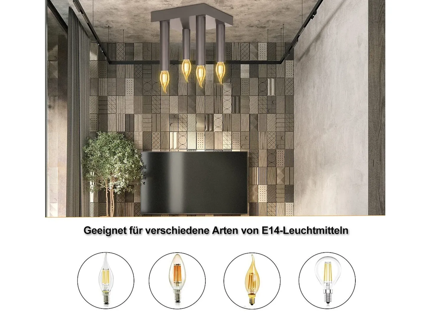 NETTLIFE Lámpara de Techo Vintage E14 Lámpara Industrial Lámpara de Dormitorio Gris con 4 Focos de Metal para Sala de Estar Cocina Pasillo Bar