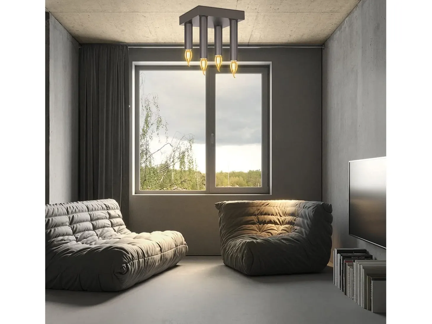 NETTLIFE Lámpara de Techo Vintage E14 Lámpara Industrial Lámpara de Dormitorio Gris con 4 Focos de Metal para Sala de Estar Cocina Pasillo Bar
