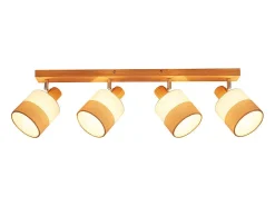 NETTLIFE Lámpara de techo con foco de madera de 4 llamas - Lámpara de techo vintage E14 con pantalla de tela retro, ajustable 350°