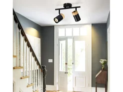 NETTLIFE Lámpara de techo 2 focos de madera negra GU10 LED orientable 330° para pasillo garaje salón cocina sin bombilla