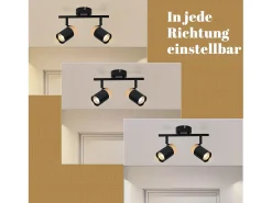 NETTLIFE Lámpara de techo 2 focos de madera negra GU10 LED orientable 330° para pasillo garaje salón cocina sin bombilla