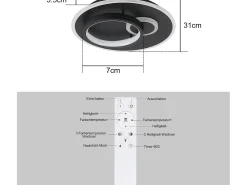 NETTLIFE Lámpara de Techo LED Lámpara de Negra 33 W Regulable con Control Remoto Lámpara de Diseño Moderno Lámpara Redonda para Dormitorio