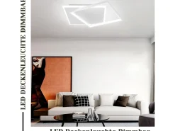 NETTLIFE Lámpara de techo LED regulable de 44 W, blanca, diseño cuadrado, con mando a distancia, 44 x 40 cm