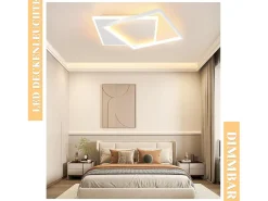 NETTLIFE Lámpara de techo LED regulable de 44 W, blanca, diseño cuadrado, con mando a distancia, 44 x 40 cm