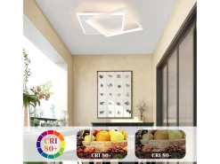 NETTLIFE Lámpara de techo LED regulable de 44 W, blanca, diseño cuadrado, con mando a distancia, 44 x 40 cm