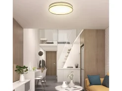 NETTLIFE Lámpara de techo LED redonda blanca moderna de 30 cm y 12 W con pantalla de tela, 3000 K, blanco cálido, para sala de estar y dormitorio