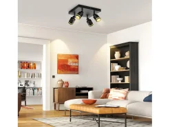 NETTLIFE Lámpara de techo LED con 4 focos, cuadrada, negra, montaje en pared ajustable, GU10, interior, metal, sin bombilla